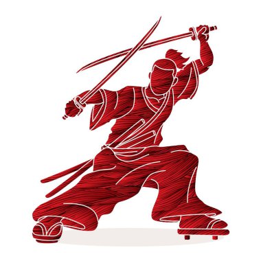 Samuray kılıç karikatür grafik vektör ile savaşmaya hazır duran