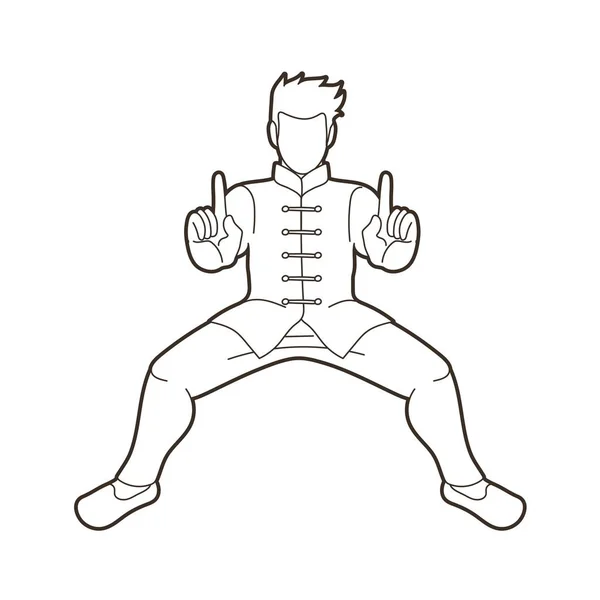Homme Kung Action Prête Combattre Vecteur Graphique — Image vectorielle