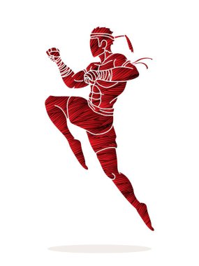Muay Tay dövüş, çizgi film grafik vektör saldırmaya atlama boks Tay dili 
