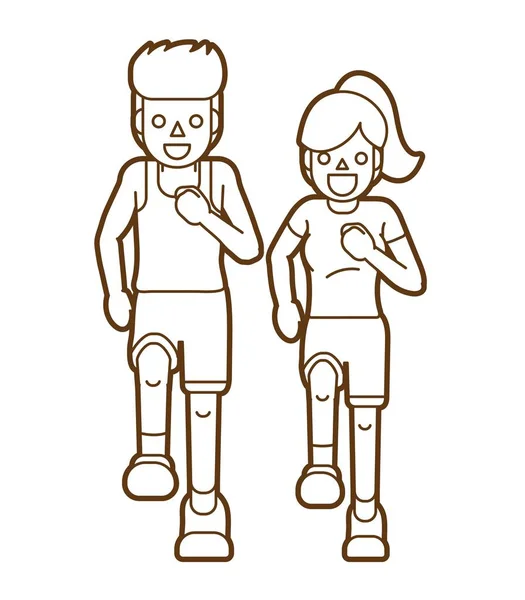 Casal Correndo Juntos Maratona Correndo Vetor Gráfico —  Vetores de Stock