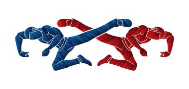 Kung Fu atlama tekme karikatür grafik vektör