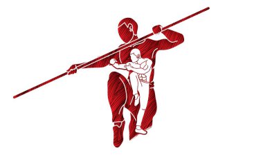 Kung Fu ile sopa eylem karikatür grafik vektör.