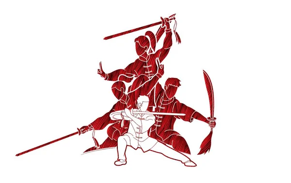 Kung Wushu Com Espadas Representam Vetor Gráfico — Vetor de Stock