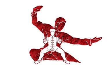 Kung Fu fighter, Martial arts action pose cartoon graphic vector. clipart