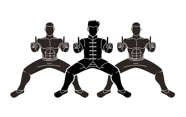 Kung Lutador Artes Marciais Ação Pose Cartoon Gráfico Vetor — Vetor de Stock