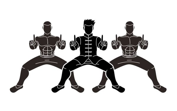 Kung Fu fighter, Martial arts action pose cartoon graphic vector.