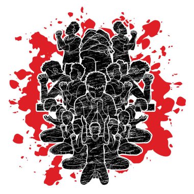 Grup insanlar dua, Lord çift pozlama grafik vektör için övgü