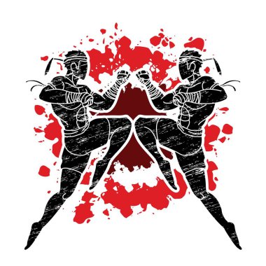 Karikatür grafik saldırmaya atlama boks Tay Muay Tay eylem, vektör 