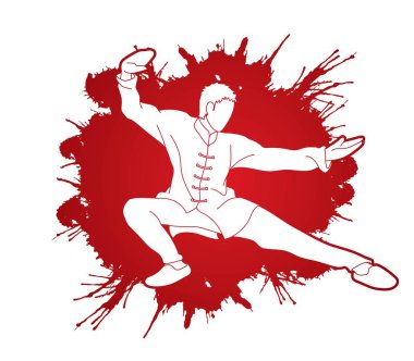 Adam Kung Fu poz grafik vektör savaşmaya hazır