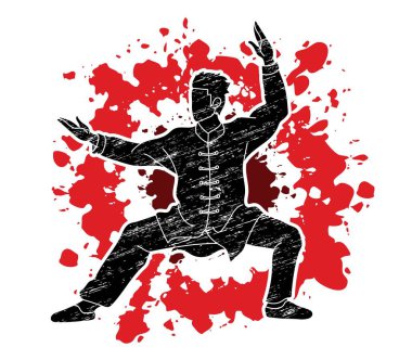 Adam Kung Fu poz grafik vektör savaşmaya hazır