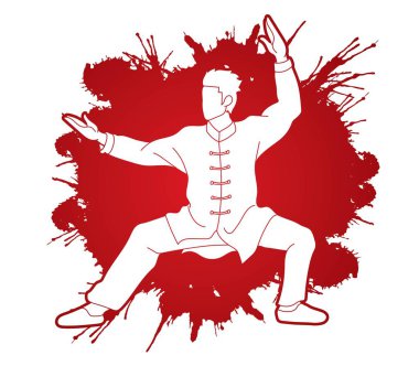 Adam Kung Fu poz grafik vektör savaşmaya hazır