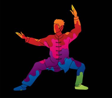 Adam Kung Fu poz grafik vektör savaşmaya hazır