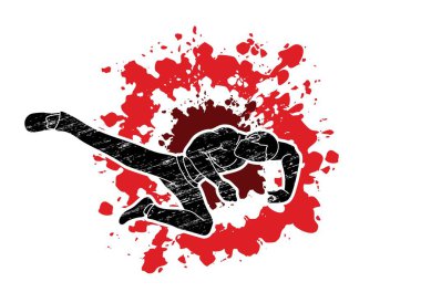 Kung fu eylem atlama tekme grafik vektör.