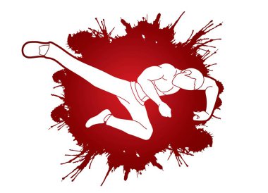 Kung fu eylem atlama tekme grafik vektör.