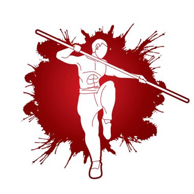 Adam sopa eylem, Kung Fu ile poz grafik vektör.