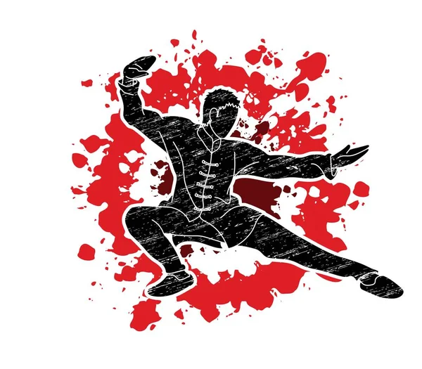 Man Kung Pose Listo Para Luchar Contra Vector Gráfico — Vector de stock