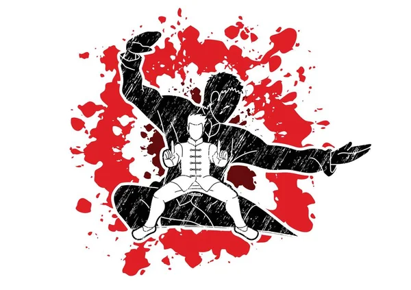 Kung Kämpfer Kampfkunst Action Pose Cartoon Grafik Vektor — Stockvektor
