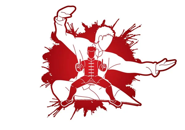Combattente Kung Arti Marziali Azione Posa Del Fumetto Grafica Vettoriale — Vettoriale Stock