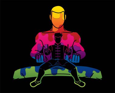 Kung Fu fighter, dövüş sanatları eylem karikatür grafik vektör.