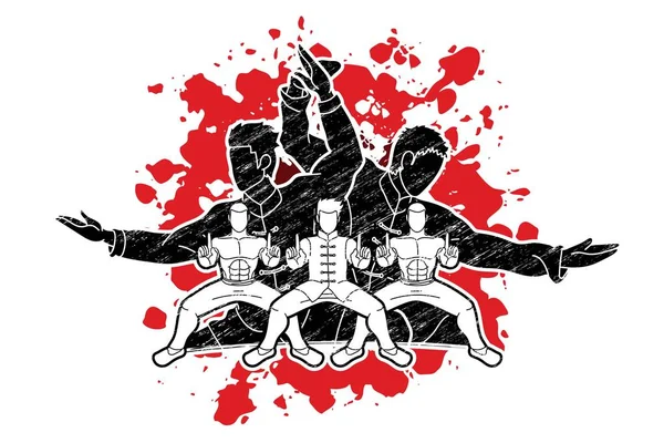 Kung Fighter Dövüş Sanatları Eylem Poz Karikatür Grafik Vektör — Stok Vektör