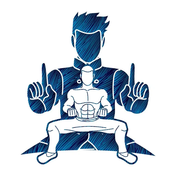 Kung Luchador Artes Marciales Acción Pose Vector Gráfico Dibujos Animados — Vector de stock