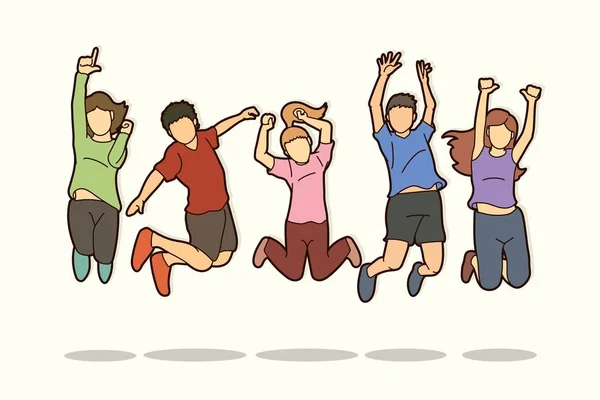 一组孩子跳跃 快乐感觉好卡通图形载体 — 图库矢量图片