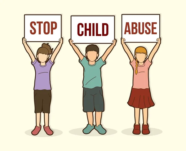 Detener Abuso Infantil Niños Con Vector Gráfico Pizarra — Vector de stock