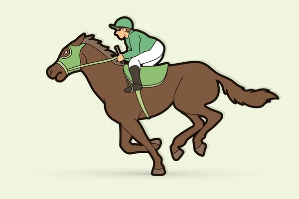 Jockey Paardrijden Paard Cartoon Sport Grafische Vector — Stockvector