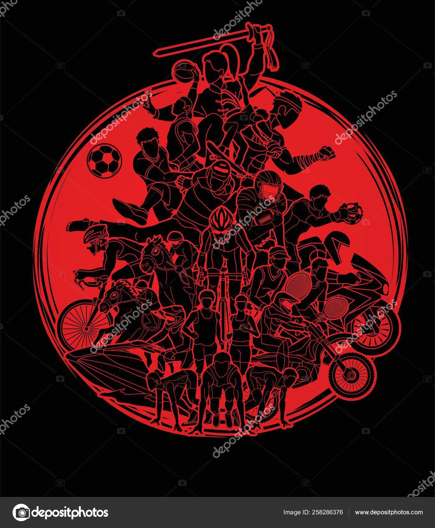 Sport Mix Sport Players Cartoon Graphic Vector Stock Vector by