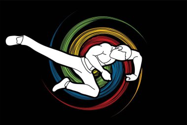 Kung Fu poz kick boks atlama saldırı grafik vektör