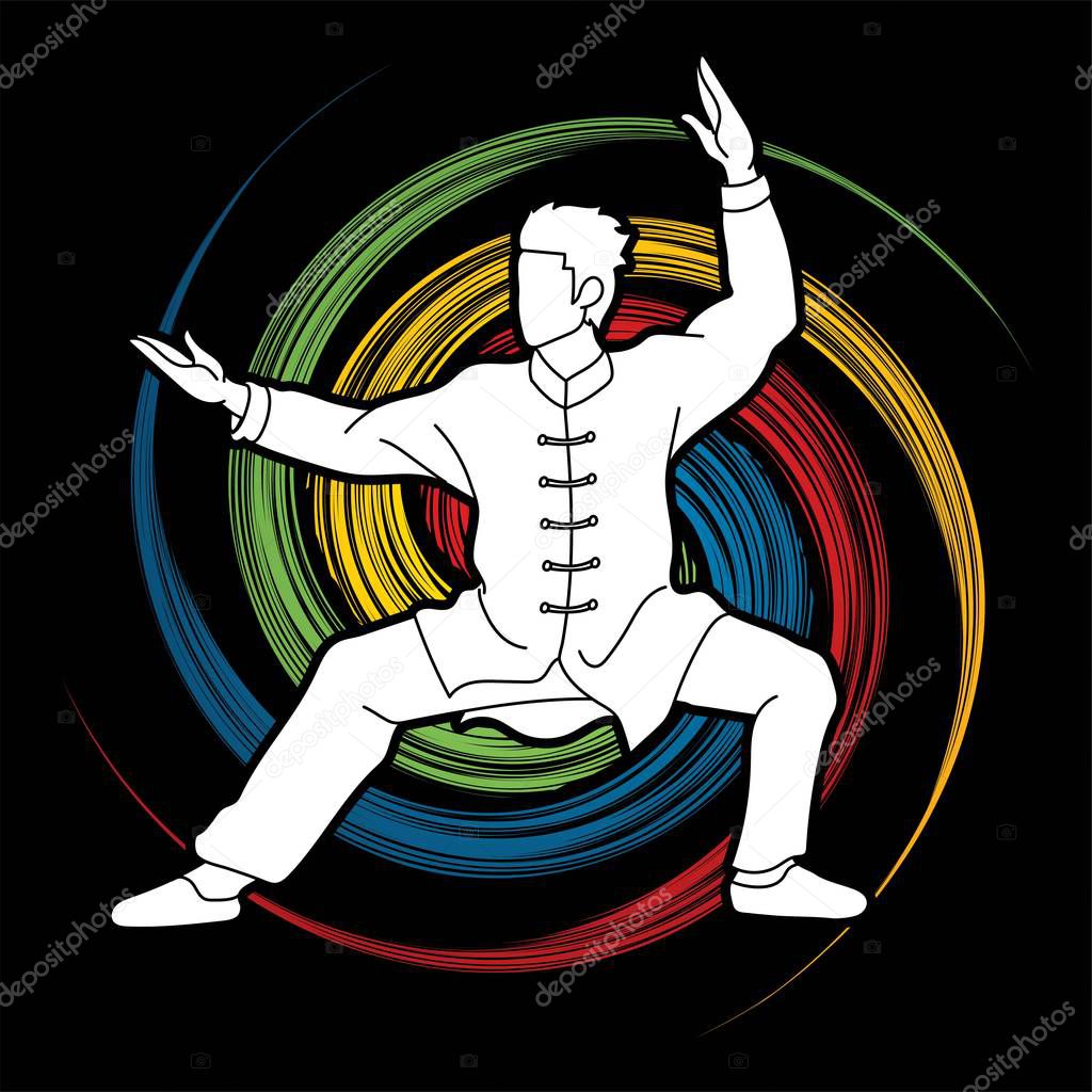 Kung fu action ready to fight cartoon graphic vector.