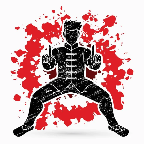 Azione Uomo Kung Pronto Combattere Vettore Grafico — Vettoriale Stock