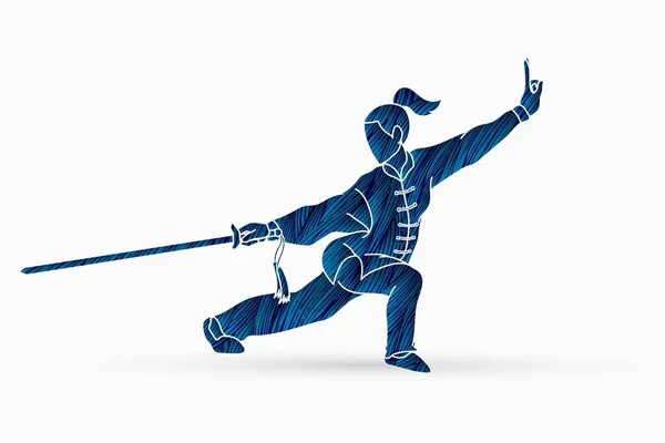 妇女与剑行动 功夫姿势图形向量 — 图库矢量图片