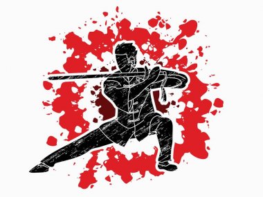 Adam kılıç eylem, Kung Fu ile poz grafik vektör