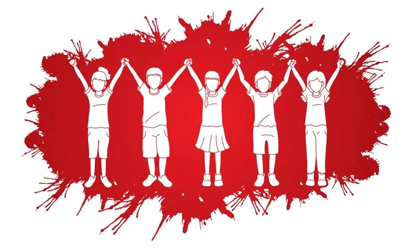 Group Children Holding Hands Cartoon Graphic Vector — Stock Vector