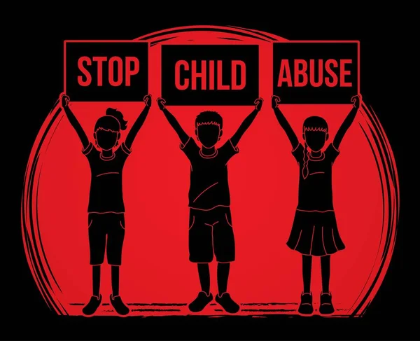 Detener Abuso Infantil Niños Con Vector Gráfico Pizarra — Vector de stock
