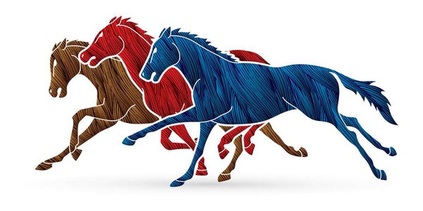 3 Horses running cartoon graphic vector