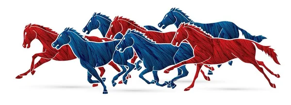 Caballos Corriendo Vector Gráfico Dibujos Animados — Archivo Imágenes Vectoriales