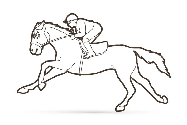 Jockey Paardrijden Paard Cartoon Sport Grafische Vector — Stockvector