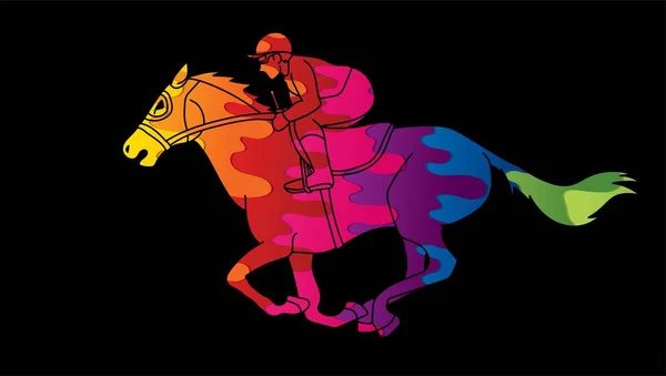 Jockey Equitação Cavalo Desenho Animado Esporte Gráfico Vetor — Vetor de Stock