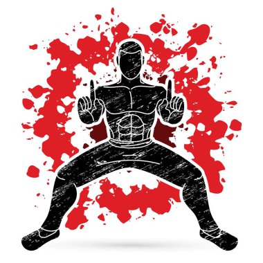A Man poz Kung Fu mücadele eylem grafik vektör.