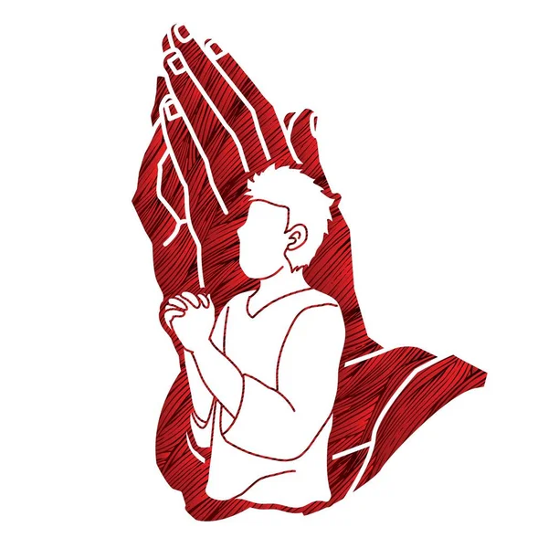 Prière Prière Chrétienne Louange Dieu Adoration Dessin Animé Vecteur Graphique — Image vectorielle