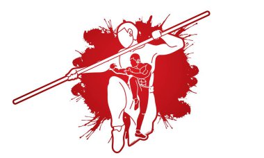 Kung Fu ile sopa eylem karikatür grafik vektör.