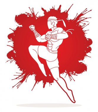 Karikatür grafik saldırmaya atlama boks Tay Muay Tay eylem, vektör 