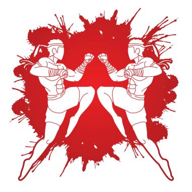 Karikatür grafik saldırmaya atlama boks Tay Muay Tay eylem, vektör 