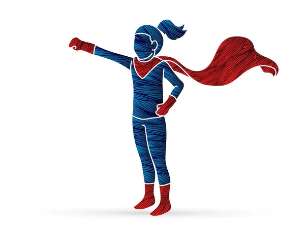 Pieni Super Hero Tyttö Seisoo Puku Sarjakuva Graafinen Vektori — vektorikuva