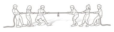 Çocuklar oyun römorkör savaş karikatür grafik vektör