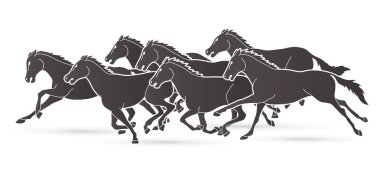Karikatür grafik vektör çalışan yedi atgrubu