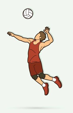 Adam voleybolcu atlama eylem karikatür grafik vektör