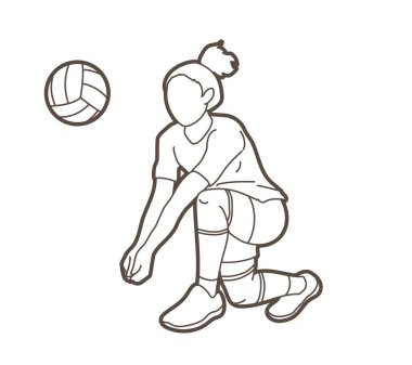 Kadın voleybol oyuncu Aksiyon karikatür grafik vektör